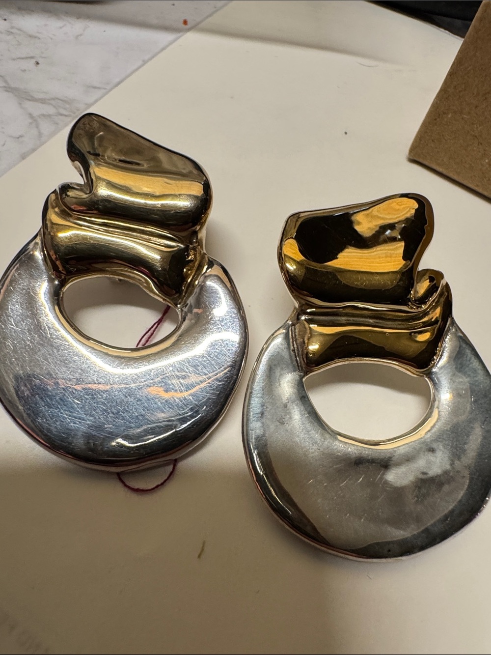 Gold and sterling Silver Abstract Drop Earrings - Women Accessories 1980s